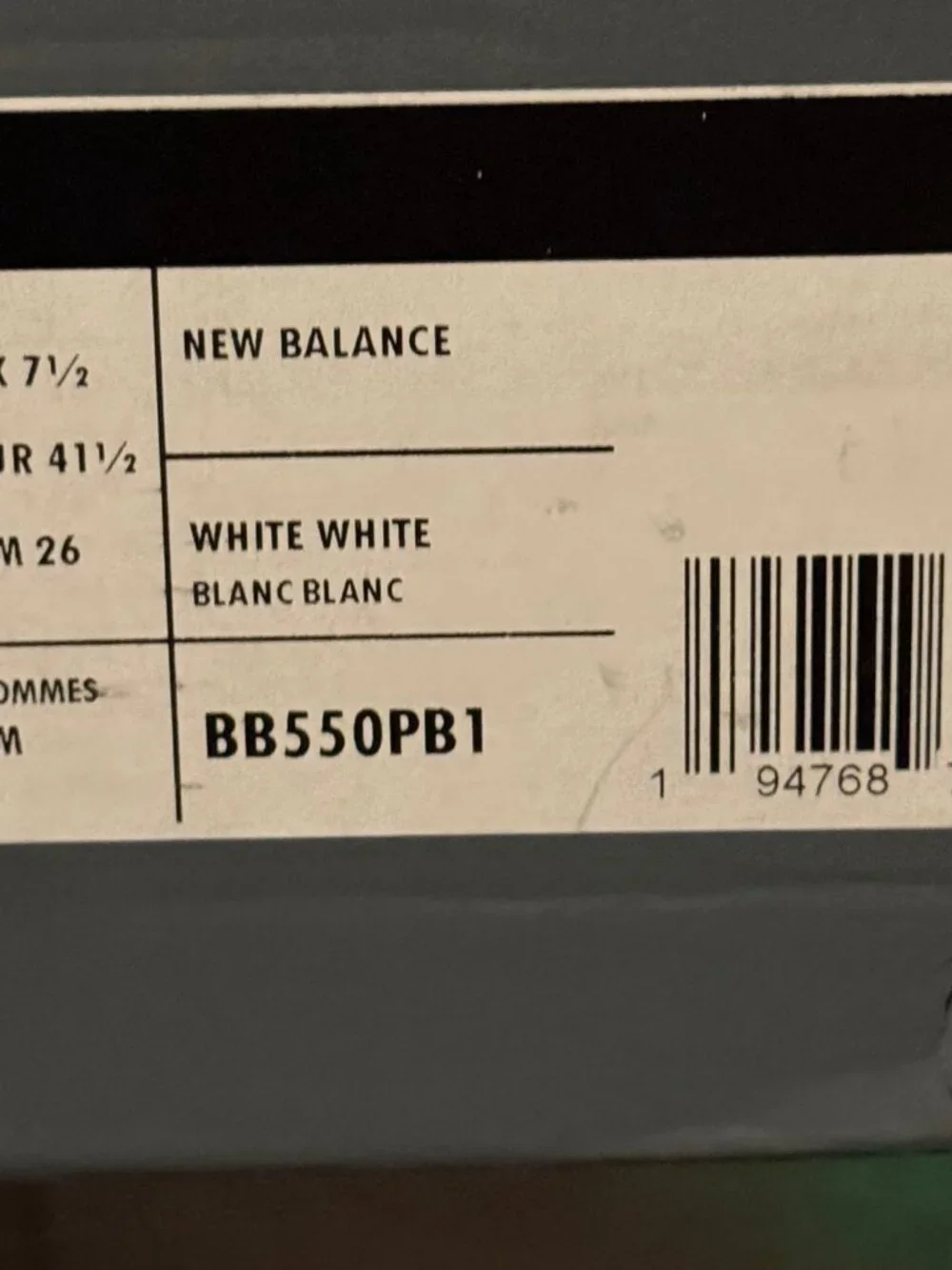 New Balance 550 Mens 8 NWT in box